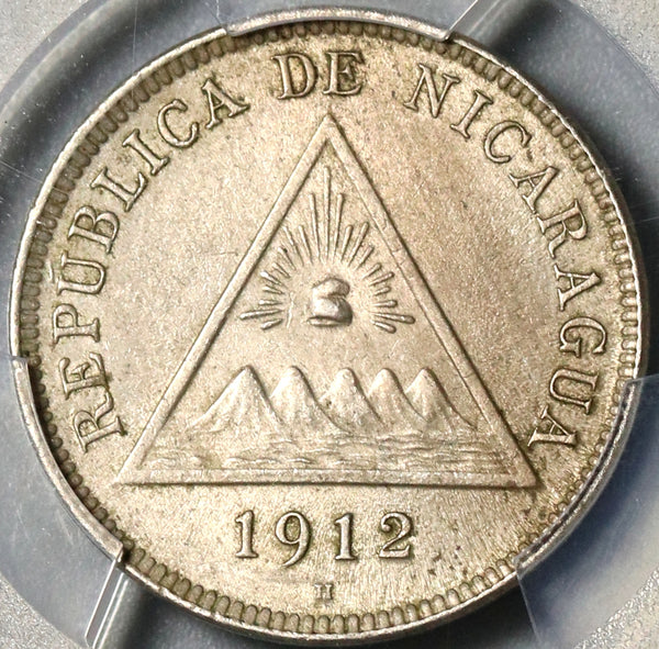 1912-H PCGS MS 63 Nicaragua 5 Centavos Volcanos Heaton Coin POP 1