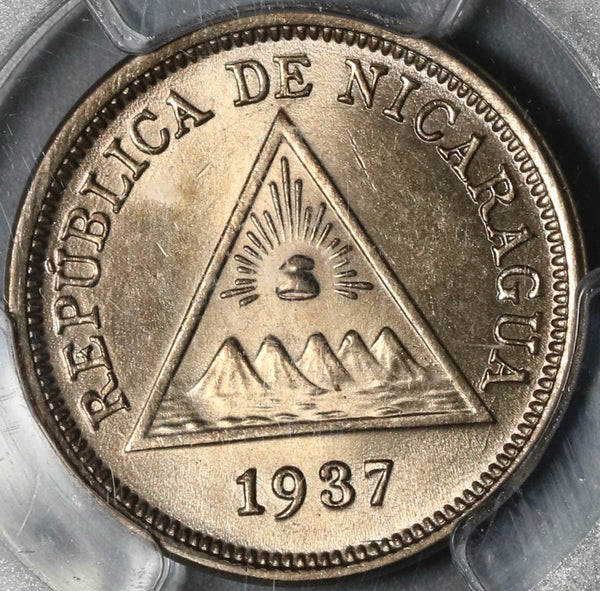 1937 PCGS MS 64 Nicaragua 5 Centavos Volcanos Coin (21012005D)