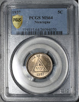 1937 PCGS MS 64 Nicaragua 5 Centavos Volcanos Coin (21012005D)