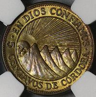 1943 NGC MS 65 Nicaragua 5 Centavos Volcanos Cordoba Coin POP 5/1 (22032603C)