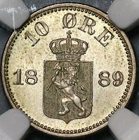 1889 NGC MS 63 Norway 10 Ore Oscar II Silver Coin (22070801C)