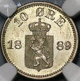 1889 NGC MS 63 Norway 10 Ore Oscar II Silver Coin (22070801C)