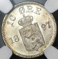 1897 NGC MS 65 Norway 10 Ore Oscar II Silver Oscar II Mint State Coin (19091205C)