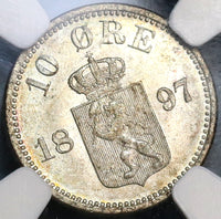 1897 NGC MS 65 Norway 10 Ore Oscar II Silver Oscar II Mint State Coin (19091205C)