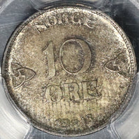 1918/7 PCGS MS 65 Norway 10 Ore Haakon VII Silver Coin POP 1/0 (21050901C)