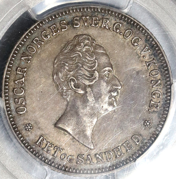 1849 PCGS AU 50 Norway 1/2 Specie Daler Oscar Silver Coin (19122301D)