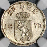 1876 NGC MS 65 Norway 25 Ore Oscar II Silver Kongsberg Mint Coin (22022503C)