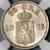 1876 NGC MS 65 Norway 25 Ore Oscar II Silver Kongsberg Mint Coin (22022503C)