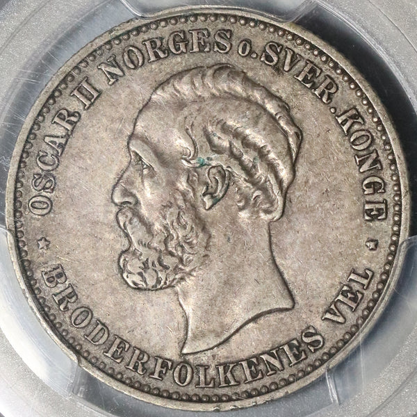 1897 PCGS VF 35 Norway 2 Kroner Silver Oscar II Coin Rare 50,000 Minted POP 1/0 (20120601D)