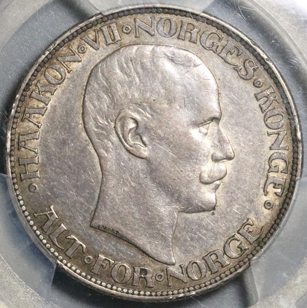 1910 PCGS XF 45 Norway 2 Kroner Silver Haakon VII Key Year Coin (21071801C)