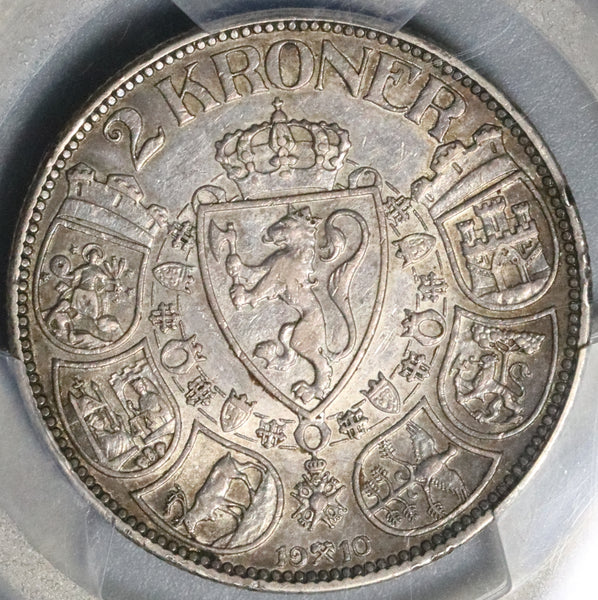 1910 PCGS XF 45 Norway 2 Kroner Silver Haakon VII Key Year Coin