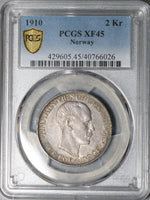1910 PCGS XF 45 Norway 2 Kroner Silver Haakon VII Key Year Coin (21071801C)