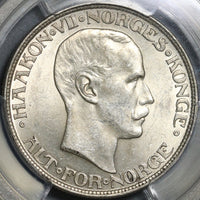 1917 PCGS AU 58 Norway 2 Kroner Silver Haakon VII Last Year Coin (21051001C)