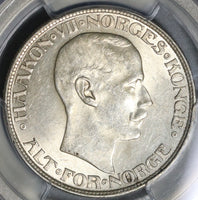 1917 PCGS AU 58 Norway 2 Kroner Silver Haakon VII Last Year Coin (21051001C)