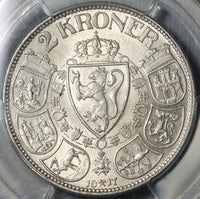 1917 PCGS AU 58 Norway 2 Kroner Silver Haakon VII Last Year Coin (21051001C)