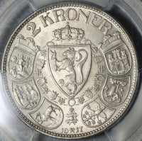 1917 PCGS AU 58 Norway 2 Kroner Silver Haakon VII Last Year Coin (21051001C)