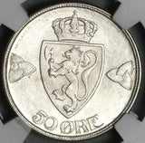 1919 NGC MS 65 Norway Silver 50 Ore Haakon VII Coin Pop 3/0 (21011002C)