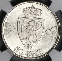 1919 NGC MS 65 Norway Silver 50 Ore Haakon VII Coin Pop 3/0 (21011002C)