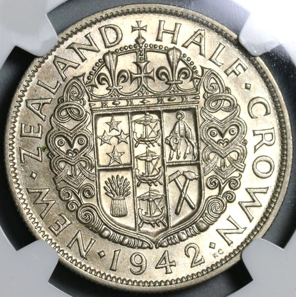 1942 NGC AU 53 New Zealand Silver 1/2 Crown Key Date Coin (21021807C)
