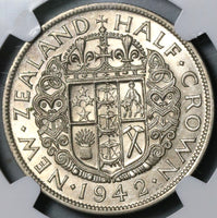1942 NGC AU 53 New Zealand Silver 1/2 Crown Key Date Coin (21021807C)