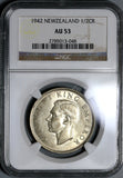 1942 NGC AU 53 New Zealand Silver 1/2 Crown Key Date Coin (21021807C)