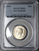 1946 PCGS MS 64 New Zealand Shilling Mint State Last Silver Coin (20012303C)