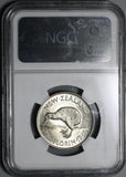 1942 NGC AU 58 New Zealand Silver Florin Kiwi Bird Key Date Coin (21021806C)
