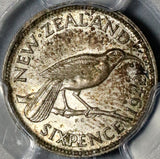 1942 PCGS AU 58 New Zealand Silver 6 Pence Huia Bird Key Date Coin (21021805C)