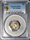 1942 PCGS AU 58 New Zealand Silver 6 Pence Huia Bird Key Date Coin (21021805C)