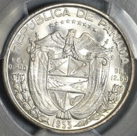 1953 PCGS MS 67 Panama 1/2 Balboa Mint State Silver Coin POP 6/0 (20051501C)