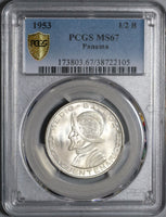 1953 PCGS MS 67 Panama 1/2 Balboa Mint State Silver Coin POP 6/0 (20051501C)