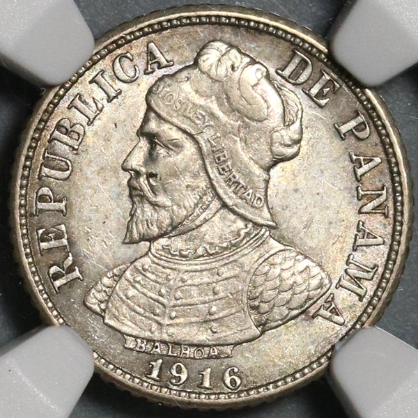 1916 NGC AU55 Panama 5 Centesimos Silver Key Date 100K Minted Balboa Coin (21022001C)