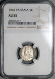 1916 NGC AU55 Panama 5 Centesimos Silver Key Date 100K Minted Balboa Coin (21022001C)