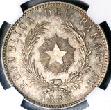 1889 NGC MS 61 Paraguay Peso Lion Liberty Cap Silver Crown Coin (22022301C)