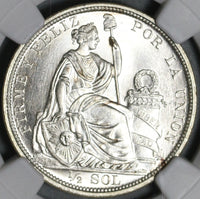 1915 NGC MS 65 Peru 1/2 Sol Silver Seated Liberty Mint State Coin (21030701C)