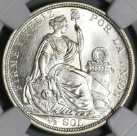 1915 NGC MS 65 Peru 1/2 Sol Silver Seated Liberty Mint State Coin (21030701C)