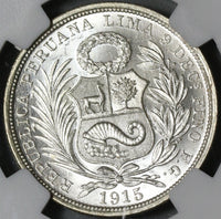 1915 NGC MS 65 Peru 1/2 Sol Silver Seated Liberty Mint State Coin (21030701C)
