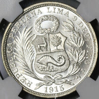 1915 NGC MS 65 Peru 1/2 Sol Silver Seated Liberty Mint State Coin (21030701C)