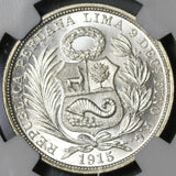 1915 NGC MS 65 Peru 1/2 Sol Silver Seated Liberty Mint State Coin (21030701C)