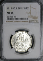 1915 NGC MS 65 Peru 1/2 Sol Silver Seated Liberty Mint State Coin (21030701C)