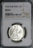 1915 NGC MS 65 Peru 1/2 Sol Silver Seated Liberty Mint State Coin (21030701C)