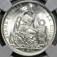 1915 NGC MS 66 Peru 1/2 Sol Silver Seated Liberty Mint State Top POP Coin (21030702C)