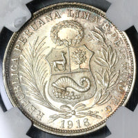 1916 NGC MS 64 Peru 1/2 Sol Seated Liberty Silver Coin (20061603C)