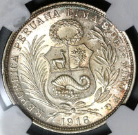 1916 NGC MS 64 Peru 1/2 Sol Seated Liberty Silver Coin (20061603C)