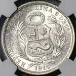 1917 NGC MS 64 Peru 1/2 Sol Silver Seated Liberty Key Date Coin (21081503D)