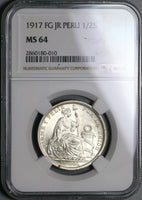 1917 NGC MS 64 Peru 1/2 Sol Silver Seated Liberty Key Date Coin (21081503D)