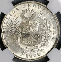 1929 NGC MS 63 PERU Silver 1/2 Sol Coin Lot B (18091107C)