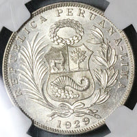 1929 NGC MS 63 Peru 1/2 Sol Seated Liberty Silver Coin (22101201C)