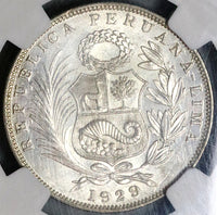 1929 NGC MS 63 Peru 1/2 Sol Seated Liberty Silver Coin (22101201C)