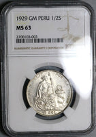 1929 NGC MS 63 Peru 1/2 Sol Seated Liberty Silver Coin (22101201C)